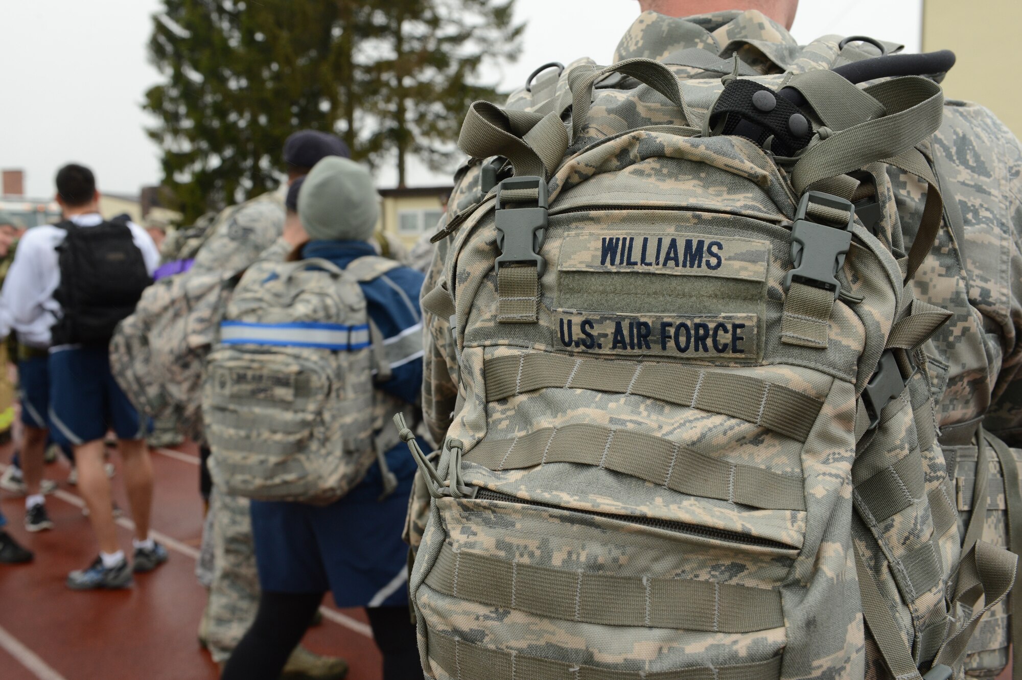 SPANGDAHLEM AIR BASE, Germany -- U.S. Air Force Capt. Dustin Williams, 52nd Security Forces Squadron operations officer from Fayetteville, Ga., participates in a ruck march May 13, 2013. The ruck march was the first event the 52nd hosted at Spangdahlem during National Police Week in honor of law enforcement officers who lost their lives in the line of duty. (U.S. Air Force photo by Airman 1st Class Kyle Gese/Released)