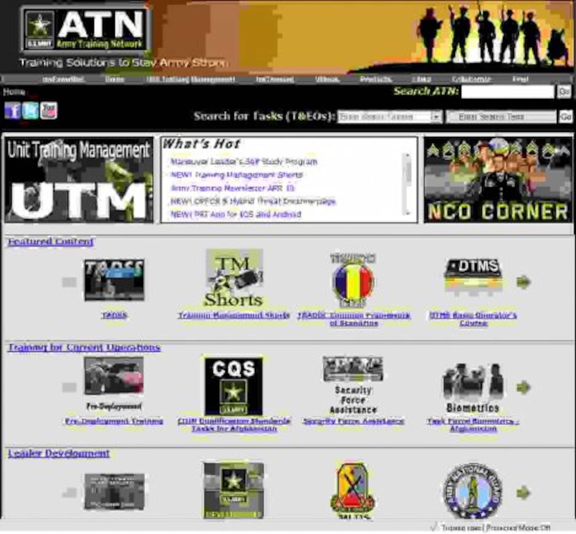 This screen shot of the Army Training Network homepage shows a few of the improvements recently made to the site, which results in better functionality for users. (U.S Army graphic/Released)