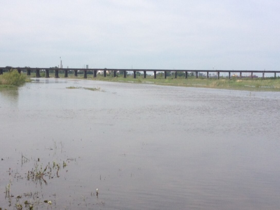 Photo was taken on May 13, 2013 to show the water that is in the spillway due to the high water levels in the Mississippi River