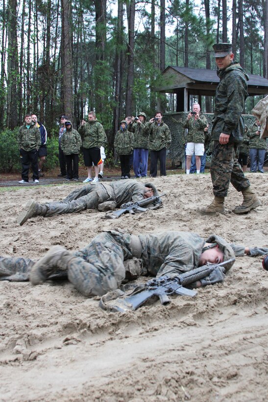 Educators from Marine Corps Recruiting Stations New York and Springfield witnessed a part of the Crucible during an annual Educators Workshop aboard Marine Corps Recruit Depot Parris Island, S.C., April 4. The Crucible is a 54-hour training exercise which requires recruits to overcome mentally and physically-demanding obstacles with little food or sleep before claiming the title Marine. 