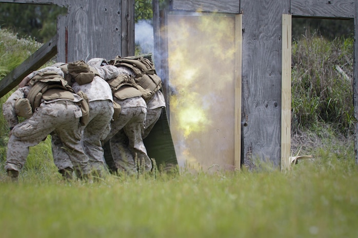 Combat engineers with Marine Wing Support Squadron 272 took to the field to refresh the Marines’ proficiency with different tactics used to breach concrete walls and doors as wells as different methods to use explosives, May 7. The Marines are stationed aboard Marine Corps Air Station New River but they strive to maintain proficiency on the entire military occupational specialty mission-essential task list.