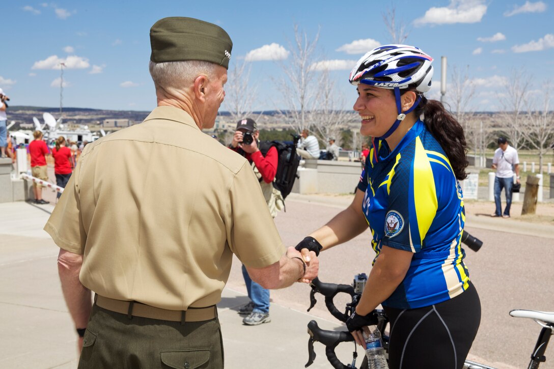 The 35th commandant of the Marine Corps, General James F. Amos, attends the 2013 Wounded Warrior Games at the U.S. Olympic Training Center in Colorado Springs, CO., May 12, 2013. (U.S. Marine Corps photo by Sgt. Mallory S. VanderSchans)(RELEASED)

