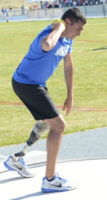 Retired Senior Airman Scott Palomino practices shot put during the Warrior Games in Colorado Springs, Colo., May 15, 2013. (Courtesy photo)