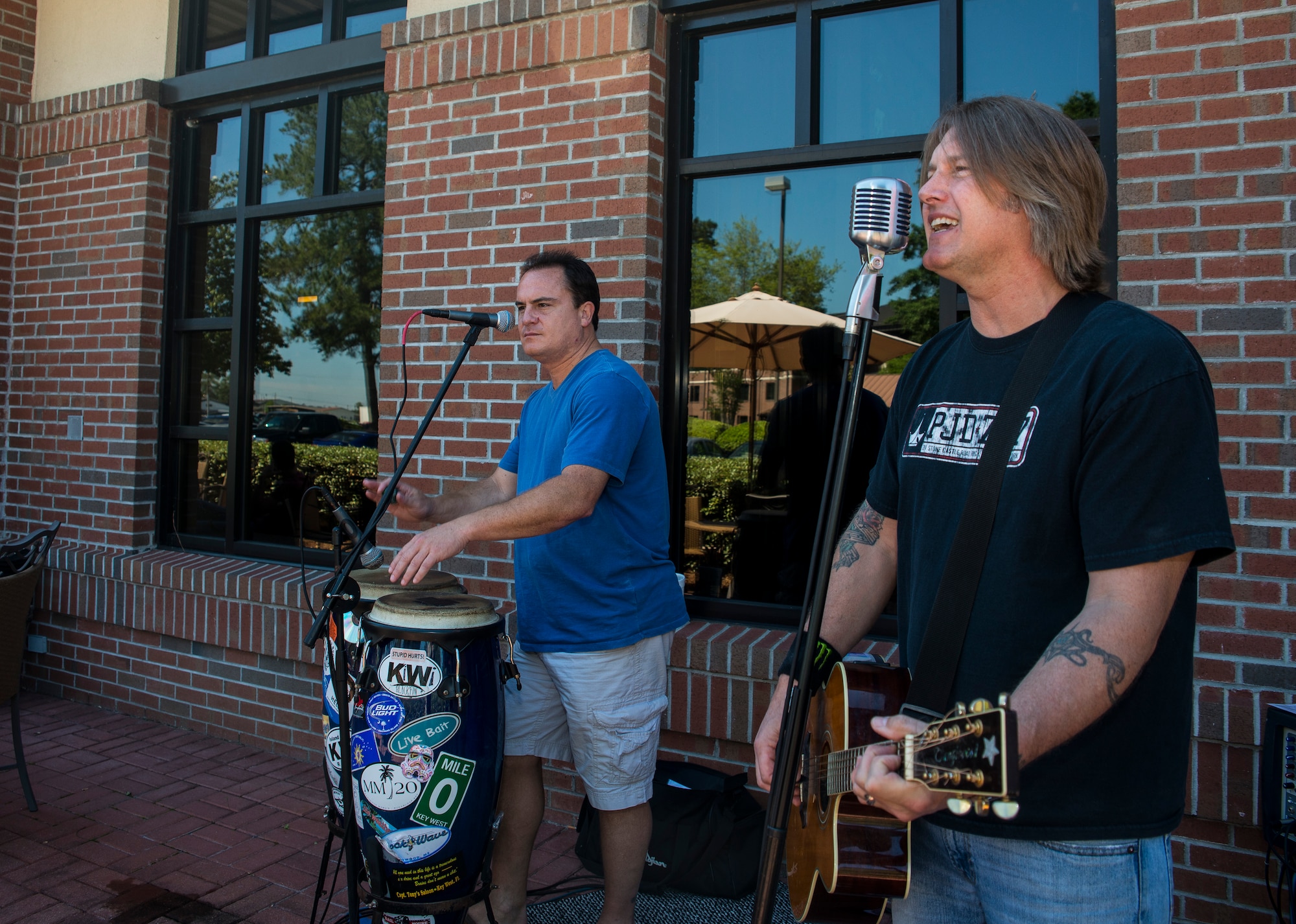 The Larry David Band performs during the Rookies Sports Grill one-year anniversary May 8, 2013, at Joint Base Charleston – Air Base, S.C. The event included a live band, hot dog eating contest and buffet for service members, retirees and their families to try out new menu options.  (U.S. Air Force photo/ Senior Airman Dennis Sloan)