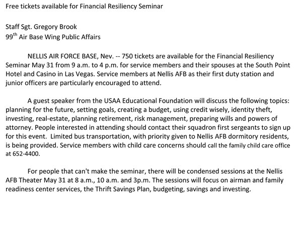 Free tickets available for Financial Resiliency Seminar
