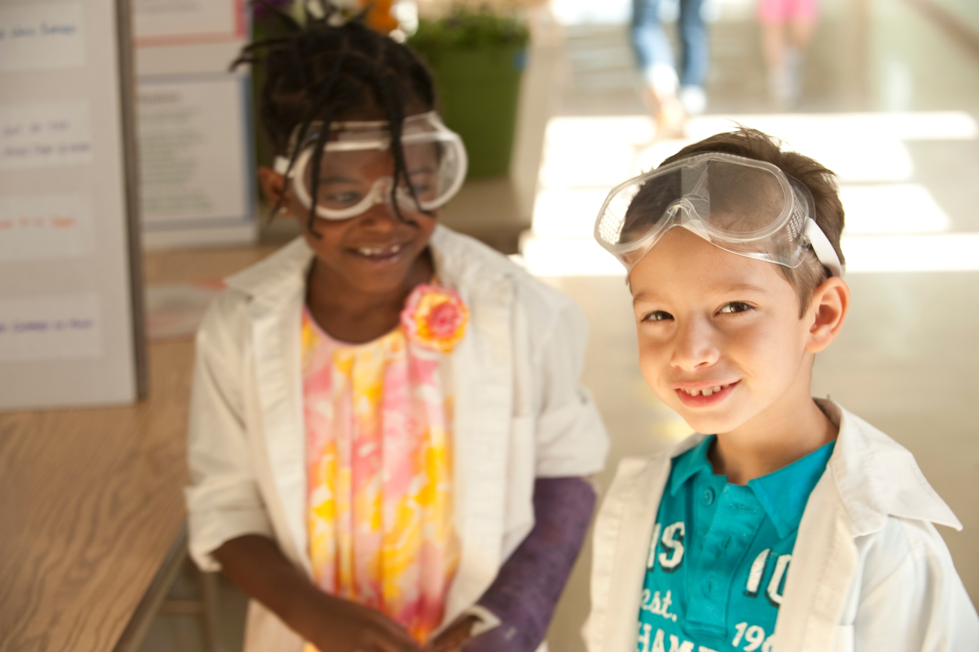 Jaeda Jones and Kaden Elwood stand next to their science project at the Base Primary School at Mountain Home Air Force Base, Idaho, May 9, 2013. Jones and Elwood are waiting for the contest to begin. (U.S. Air Force Photo by Airman 1st Class Malissa Lott)(Released)