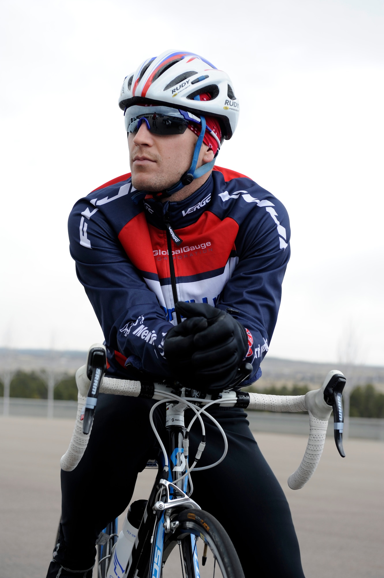 Capt. Mitchell Kieffer gears up for a bike ride at the Academy during the Wounded Warrior Games training camp held in Colorado Springs, Colo., April 15, 2013. (U.S. Air Force photo/Desiree N. Palacios)