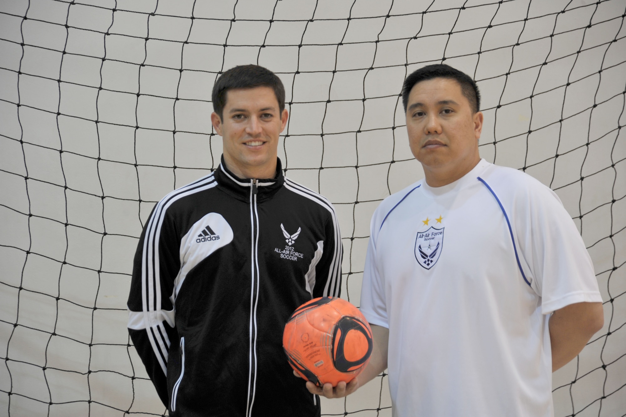 1st Lt. Richard Nova, 65th Civil Engineer Squadron Programs Management chief, and Tech. Sgt. Gilbert Gutierrez, 65th Medical Operations Squadron Physical Medicine flight chief, were selected for an opportunity to join the U.S. Armed Forces Soccer team in competition during the 2013 International Military Sports Council (CISM) 1st World Football Trophy in Baku, Azerbaijan, July 2 to 14. (U.S. Air Force photo by Staff Sgt. Angelique N. Smythe)