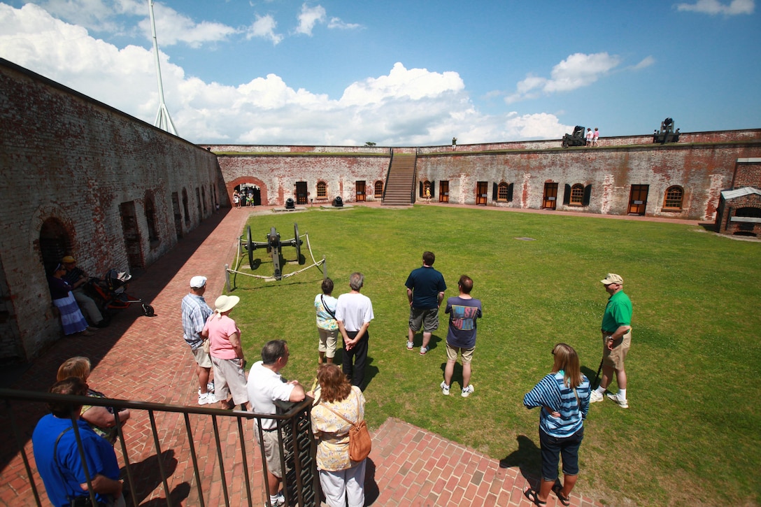 Fort Macon State Park visitors take a guided tour May 12. 
