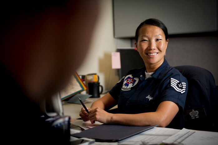 Tech. Sgt. Holly Mays was orphaned on the streets of South Korea before she
was two years old. Now, she's the unit training manager for the U.S. Air
Force Thunderbirds and a 17-year veteran of the service. (U.S. Air Force
photo/Tech. Sgt. Manuel J. Martinez)
