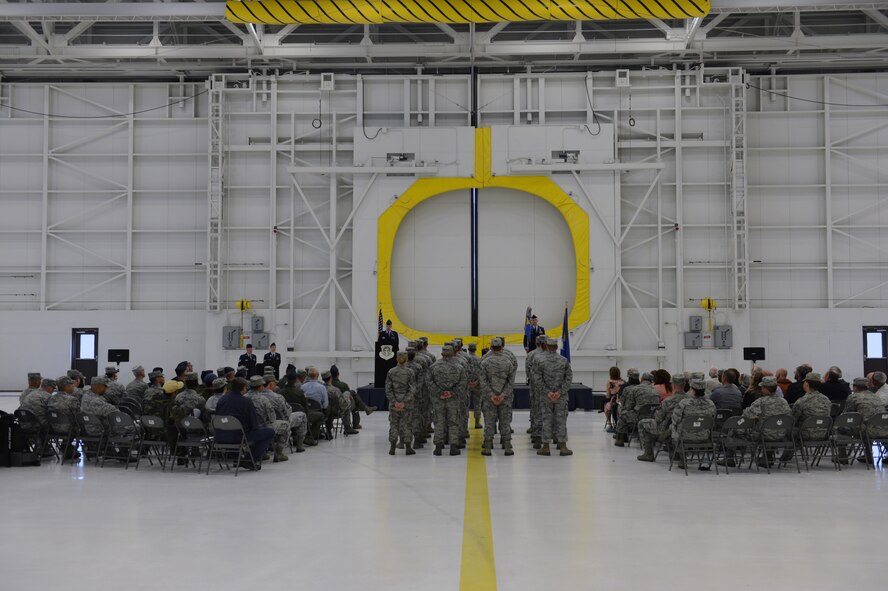 Maj. Clinton Varty, outgoing 62nd Maintenance Operations Squadron commander, thanks members of the 62nd MOS prior to its deactivation May 13, 2013 at Joint Base Lewis-McChord, Wash. Varty was the MOS commander for one year prior to its deactivation. (U.S. Air Force photo/Staff Sgt. Jason Truskowski)