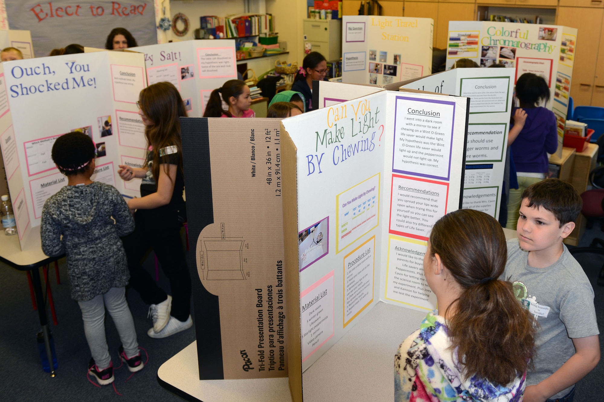 RAF ALCONBURY, United Kingdom – Students from Alconbury Elementary School held the Alconbury ES Science Fair May 15. The theme was “The Scientific Process” and answered questions such as Can worms survive in different environments? Will plants grow when fed Dr. Pepper? Does a girl have a better memory than a boy does? Entries included Individual student projects, class projects and family projects. (U.S. Air Force photo by Tech. Sgt. Chrissy Best)