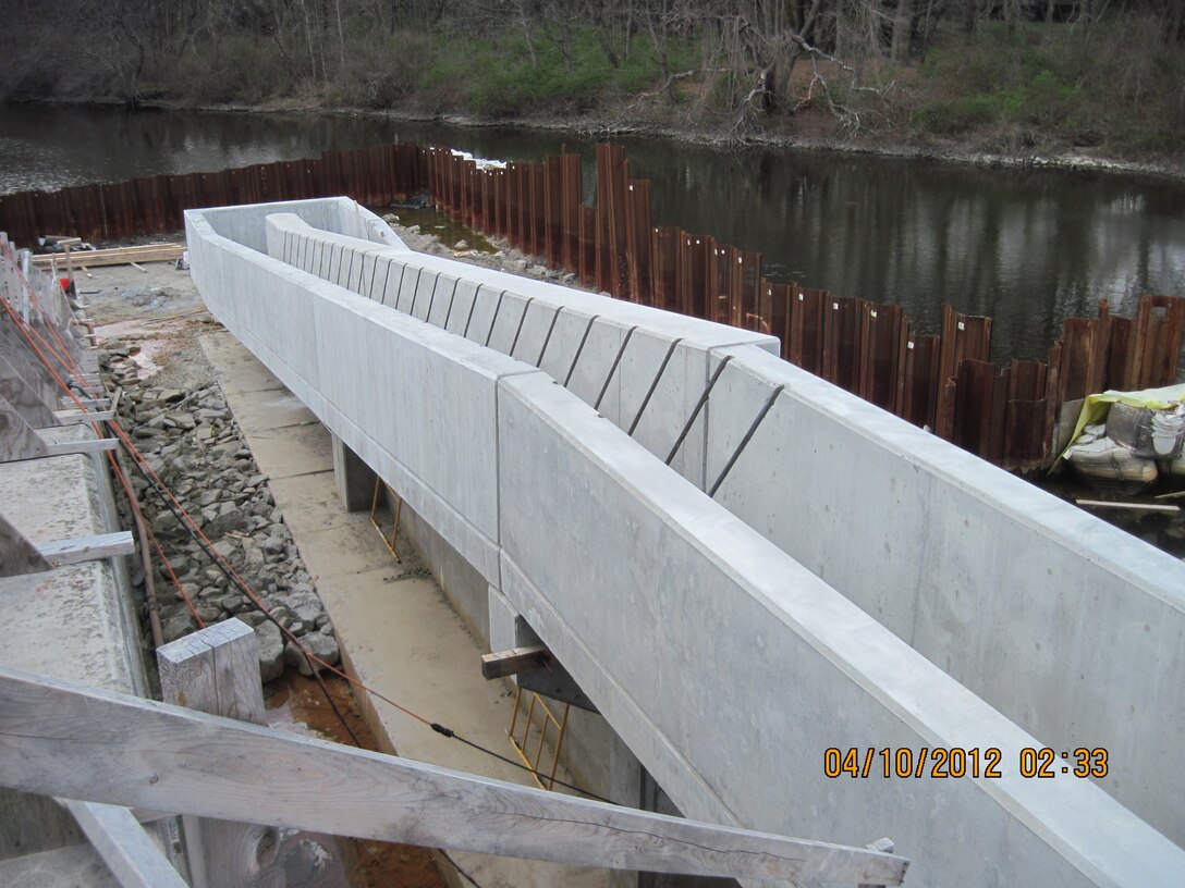 Fish ladder under construction at Turner Reservoir Dam, the third of three dams that are part of the Ten Mile River Aquatic Ecosystem Restoration Project, which will restore anadromous fish migration to the lower Ten Mile River.