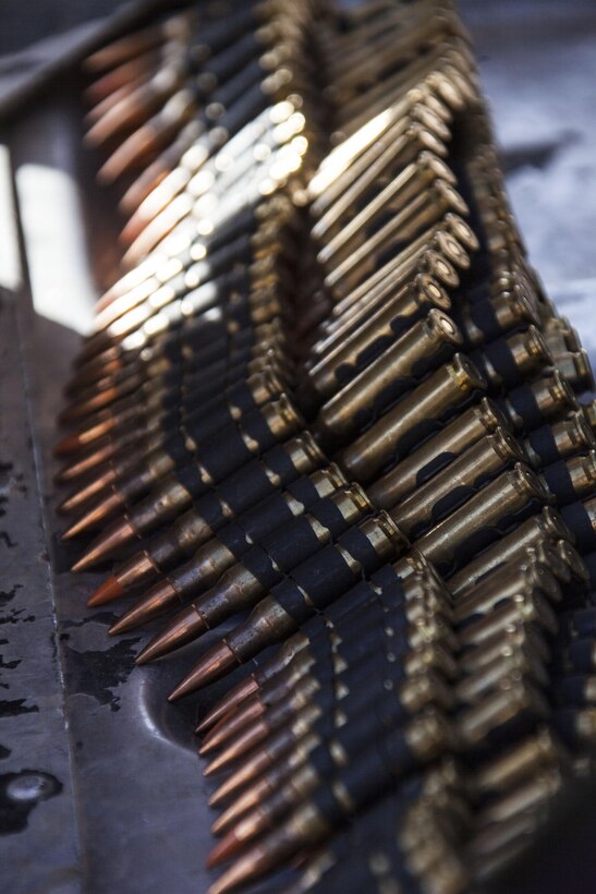 Combined anti-armor team Marines assigned to the 26th Marine Expeditionary Unit (MEU) fire 7.62mm ammunition from M240B medium machine guns mounted on their Humvees during an exercise in the 5th Fleet area of responsibility April 27, 2013. The 26th MEU is currently deployed as part of the Kearsarge Amphibious Ready Group to the 5th Fleet area of responsibility. The 26th MEU operates continuously across the globe, providing the president and unified combatant commanders with a forward-deployed, sea-based quick reaction force. The MEU is a Marine Air-Ground Task Force capable of conducting amphibious operations, crisis response, and limited contingency operations.
(U.S. Marine Corps photo by Staff Sgt. Edward Guevara/Released)