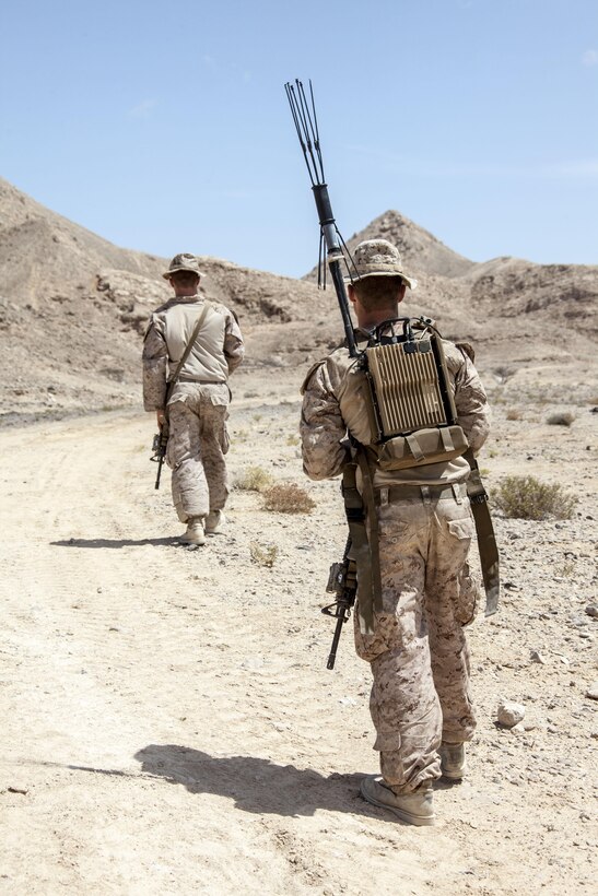 Marines with Battalion Landing Team 3/2, 26th Marine Expeditionary Unit (MEU), carry the Thor III electronic countermeasure system as part of a class on improvised explosive devices during an exercise in the 5th Fleet area of responsibility April 27, 2013. The 26th MEU is currently deployed as part of the Kearsarge Amphibious Ready Group to the 5th Fleet area of responsibility. The 26th MEU operates continuously across the globe, providing the president and unified combatant commanders with a forward-deployed, sea-based quick reaction force. The MEU is a Marine Air-Ground Task Force capable of conducting amphibious operations, crisis response, and limited contingency operations.
(U.S. Marine Corps photo by Staff Sgt. Edward Guevara/Released)