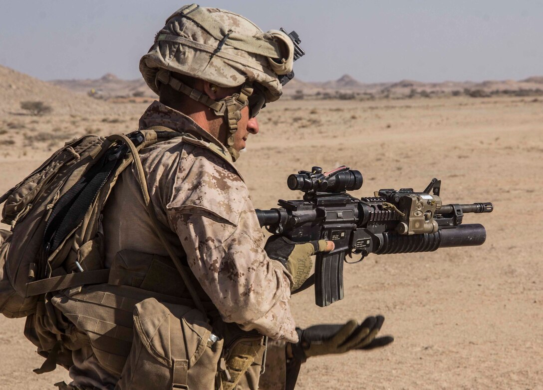 Lance Cpl. Nick Nagy, team leader from Harrisburg, Penn., assigned to Company K, Battalion Landing Team 3/2, 26th Marine Expeditionary Unit (MEU), reloads his M4 during a squad assault as part of an exercise in the 5th Fleet area of responsibility May 1, 2013. The 26th MEU is currently deployed as part of the Kearsarge Amphibious Ready Group to the 5th Fleet area of responsibility. The 26th MEU operates continuously across the globe, providing the president and unified combatant commanders with a forward-deployed, sea-based quick reaction force. The MEU is a Marine Air-Ground Task Force capable of conducting amphibious operations, crisis response, and limited contingency operations.
(U.S. Marine Corps photo by Cpl. Michael S. Lockett/Released)
