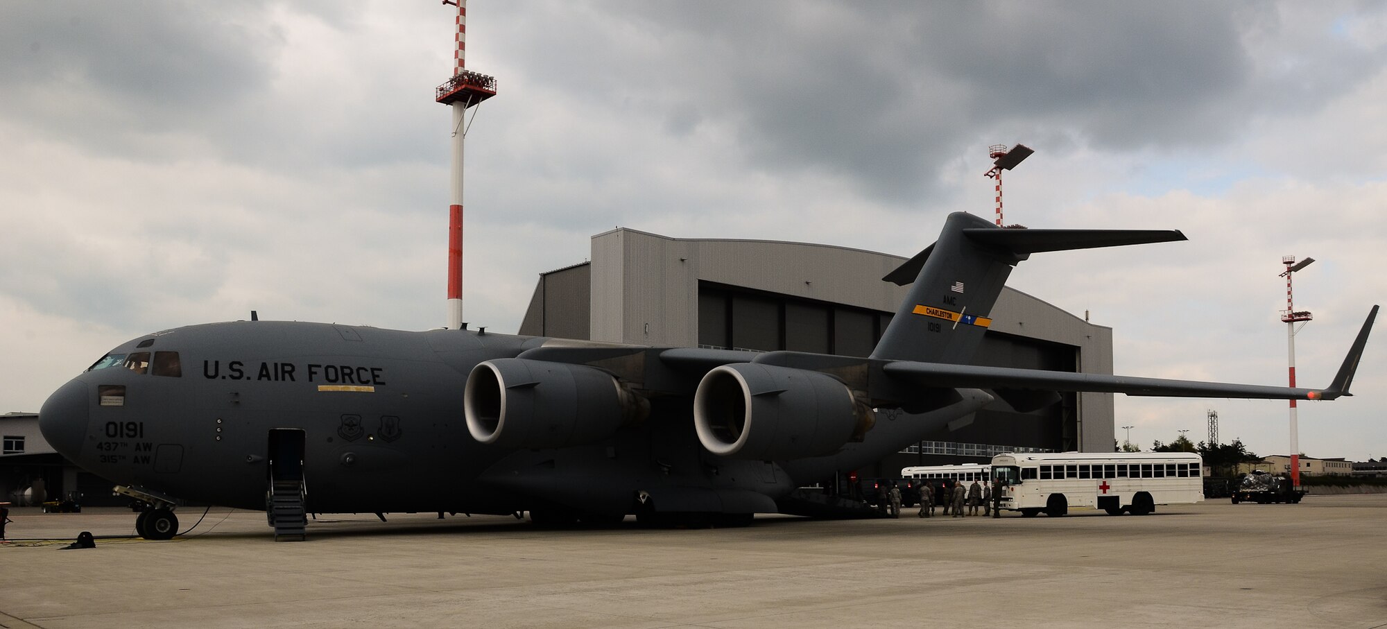 RAMSTEIN AIR BASE, Germany – A C-17A Globemaster from Joint Base Charleston, South Carolina prepares to depart for an aeromedical evacuation to the United States May 3, 2013. Air Mobility Command is the lead command for worldwide aeromedical evacuation. Since the beginning of Operation Iraqi Freedom March 19, 2003, aeromedical evacuation teams have conducted over 140,000 patient movements and 42,000 sorties. (U.S. Air Force photo/1st Lt Tony Richardson)