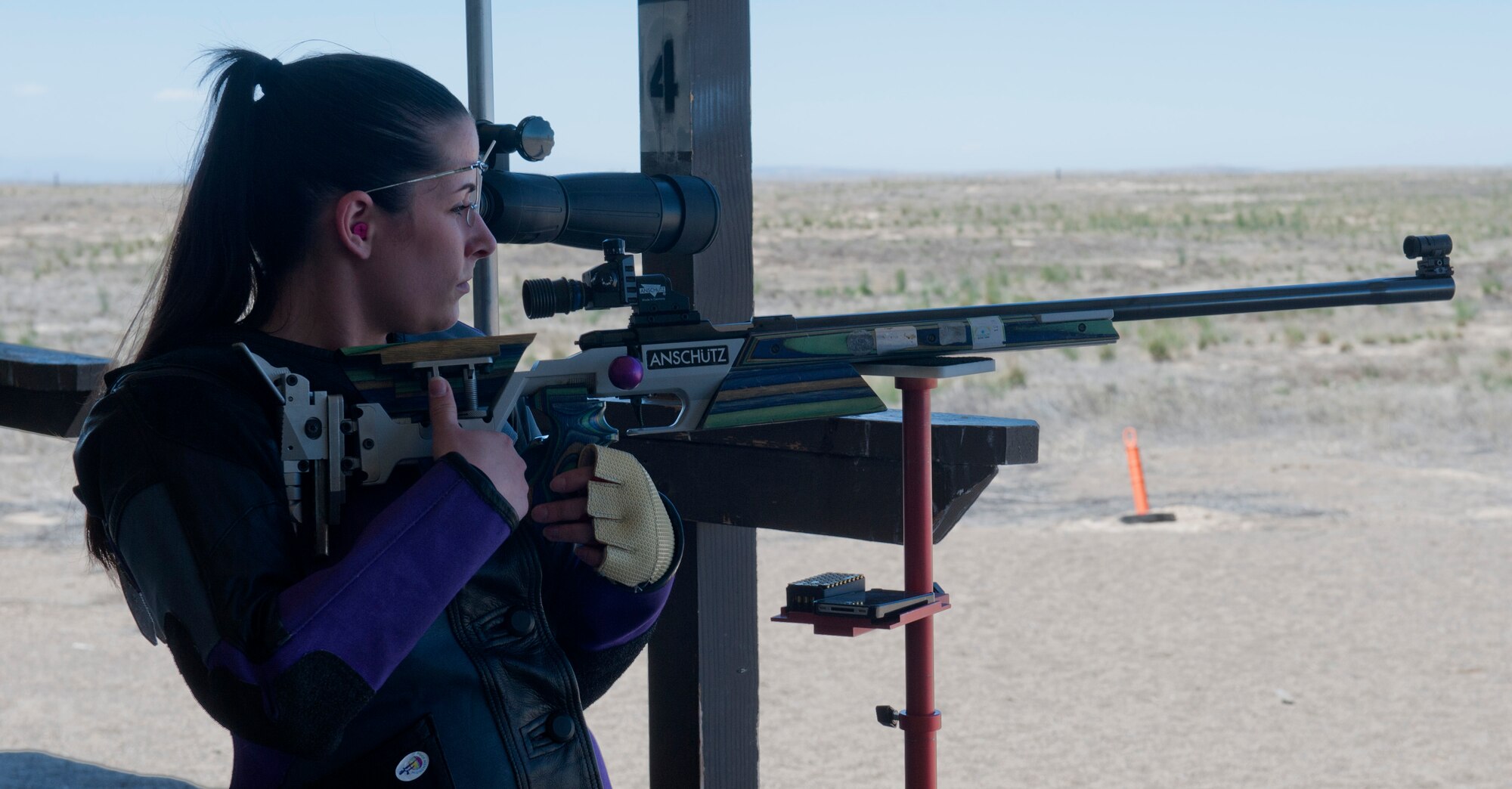 Elisha Roberts took home the gold during the rifle shooting competition, May 14, 2013, at Mountain Home Air Force Base, Idaho. Roberts was the front runner, as she is a professional rifle shooter for team U.S.A. (U.S. Air Force photo by Airman 1st Class Brittany A. Chase/Released)