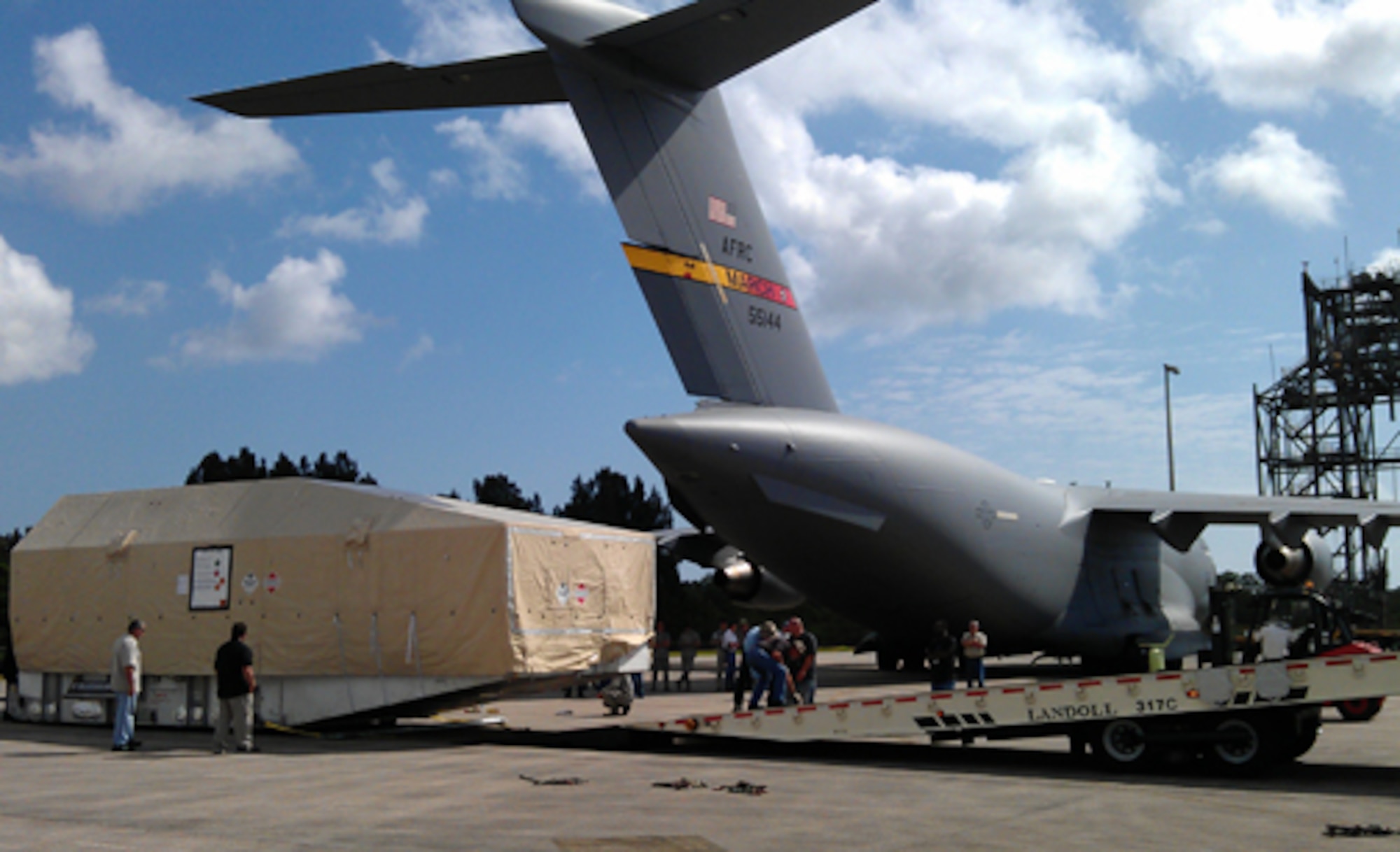 WGS-6 arrives at the Shuttle Landing Facility at the Kennedy Space Center, Fla. The satellite is scheduled to launch aboard a Delta IV launch vehicle from Cape Canaveral, May 22.  (Courtesy photo)