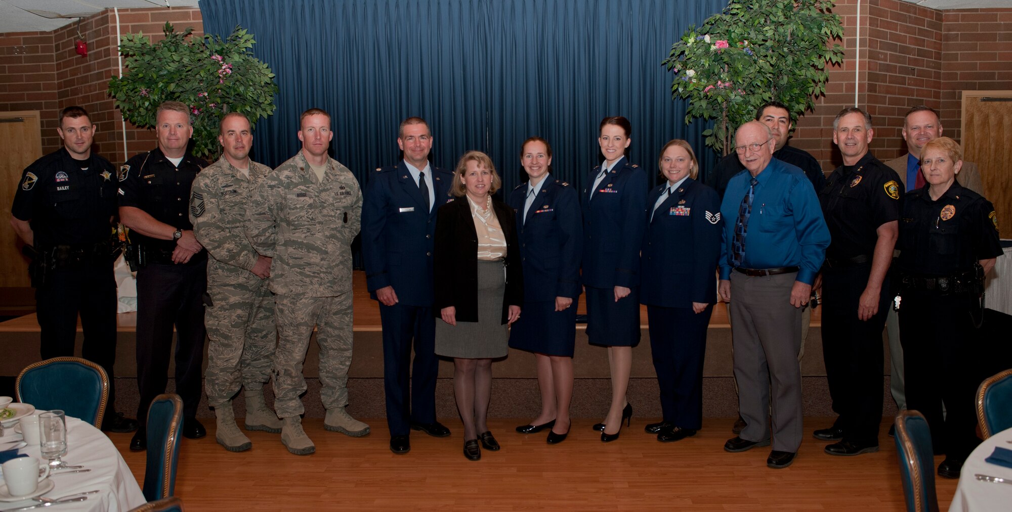 Members of the 366th Fighter Wing and the surrounding community gather to celebrate Police Week with a law day luncheon at Mountain Home Air Force Base, Idaho, May 14, 2013. Police Week is a week-long event honoring the sacrifices police officers make in order to protect the public. (U.S. Air Force photo by Staff Sgt. Roy Lynch/Released)