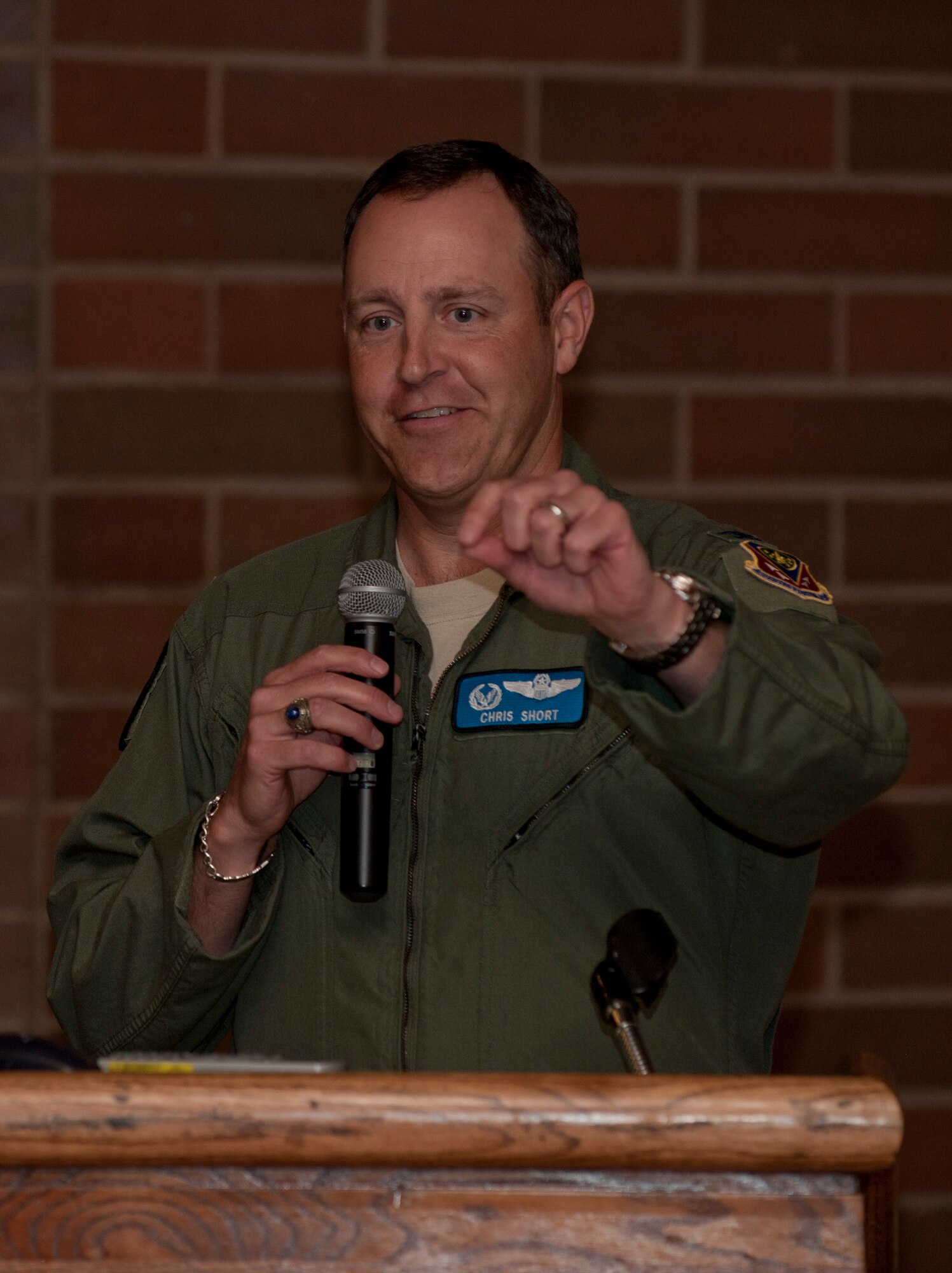 U.S. Air Force Col. Chris Short, 366th Fighter Wing commander, speaks at a law day luncheon during Police Week at Mountain Home Air Force Base, Idaho, May 14, 2013. Police Week honors the sacrifices made by law enforcement officers who have lost their lives in the line of duty protecting others. (U.S. Air Force photo by Staff Sgt. Roy Lynch/Released)