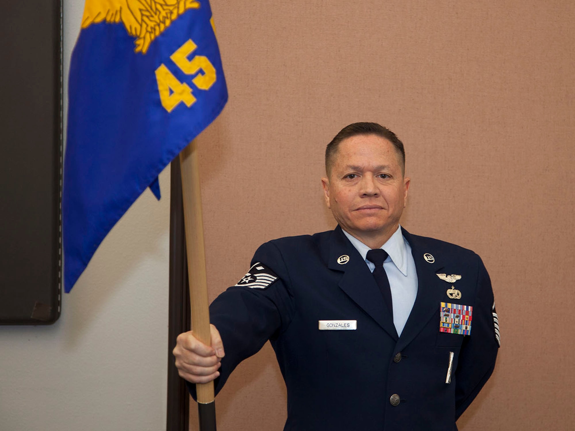 TRAVIS AIR FORCE BASE, Calif. -- Maj. Alan M Tornay accepts takes over command of the 45th Aerial Port Squadron during a change of command ceremony at May 4, 2013 at Travis Air Force Base, Calif.  (U.S. Air Force photo / Lt. Col. Robert Couse-Baker)