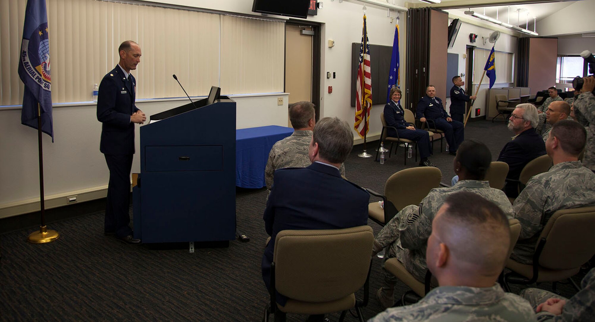 TRAVIS AIR FORCE BASE, Calif. -- Maj. Alan M Tornay accepts takes over command of the 45th Aerial Port Squadron during a change of command ceremony at May 4, 2013 at Travis Air Force Base, Calif.  (U.S. Air Force photo / Lt. Col. Robert Couse-Baker)