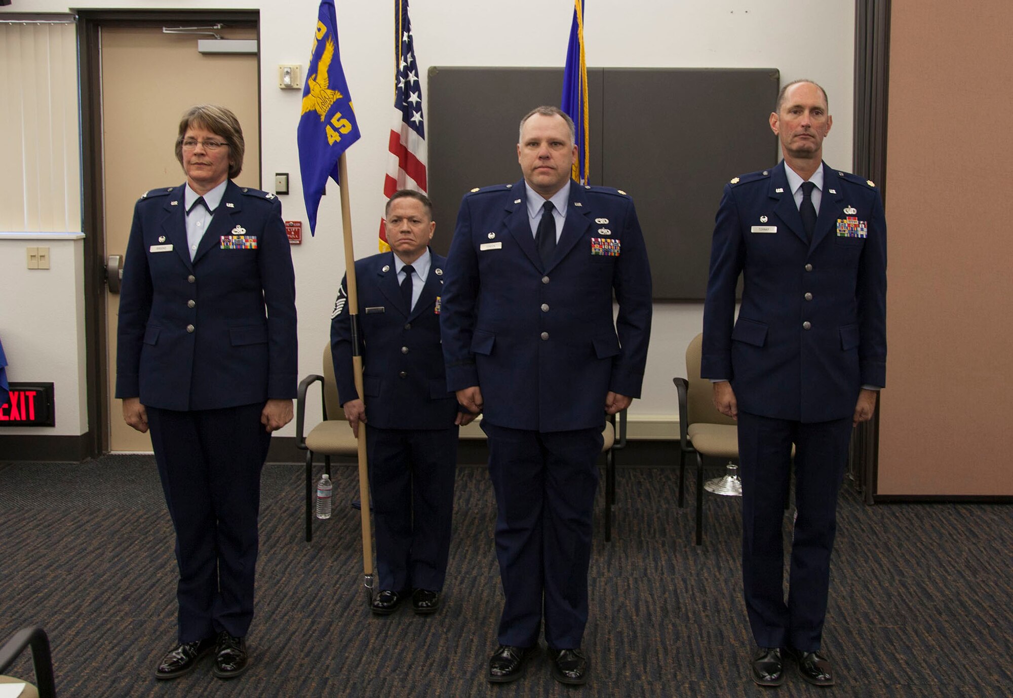 TRAVIS AIR FORCE BASE, Calif. -- Maj. Alan M Tornay accepts takes over command of the 45th Aerial Port Squadron during a change of command ceremony at May 4, 2013 at Travis Air Force Base, Calif.  (U.S. Air Force photo / Lt. Col. Robert Couse-Baker)