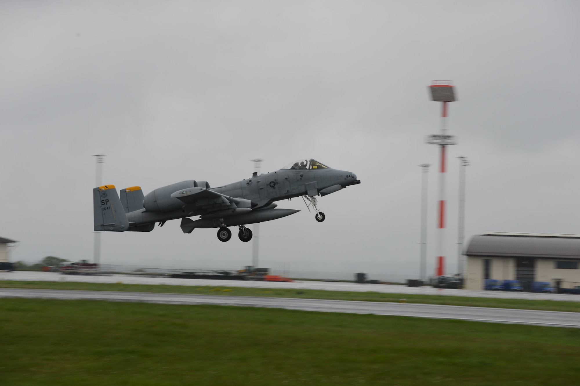 SPANGDAHLEM AIR BASE, Germany – A U.S. Air Force A-10 Thunderbolt II attack aircraft assigned to the 81st Fighter Squadron takes off for the final time from Spangdahlem Air Base May 17, 2013. A total of 21 aircraft relocated to several bases in the United States. (U.S. Air Force photo by Tech. Sgt. Jonathan Pomeroy/Released)