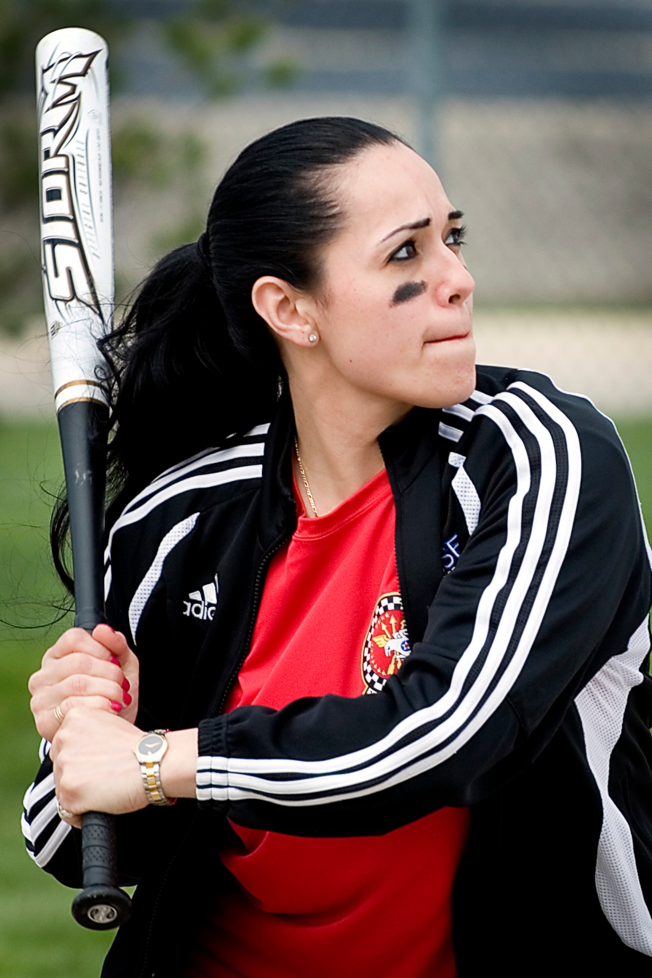 GRISSOM AIR RESERVE BASE, Ind. -- Rosa Delapaz, 74th Air Refueling Squadron Fightin' Red Tags catcher, concentrates as she awaits a pitch.  She and other Red Tag members out dueled the72nd ARS Dark Siders 9-5 to claim the 7th Annual Jovanovich Cup.  (U.S. Air Force photo/Tech. Sgt. Doug Hays)
