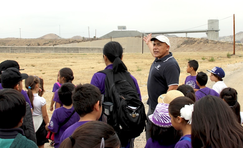 More than 80 second grade students from Cortez Elementary, a math and science magnet school in Pomona, Calif., took a field trip to Prado Dam May 16.  The tour included a nearly two-mile trek through the flood control basin up to the dam's 627-foot control tower.