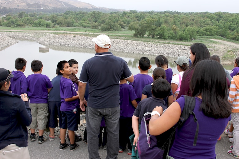 More than 80 second grade students from Cortez Elementary, a math and science magnet school in Pomona, Calif., took a field trip to Prado Dam May 16.  The tour included a nearly two-mile trek through the flood control basin up to the dam's 627-foot control tower. 
