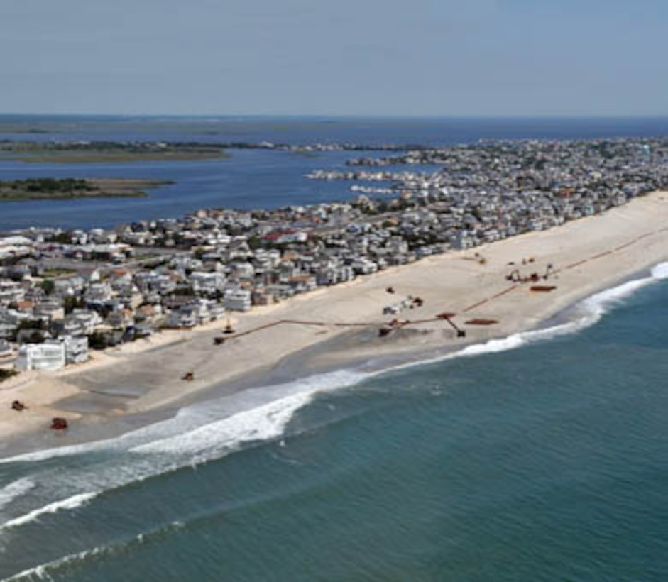 The U.S. Army Corps of Engineers Philadelphia District pumped 1.2 million cubic yards of sand onto Brant Beach in Long Beach Township, NJ in 2012. Coastal Storm Risk Reduction projects like this one prevented millions of dollars in damages from Hurricane Sandy. USACE is returning this summer to repair and restore the project.
