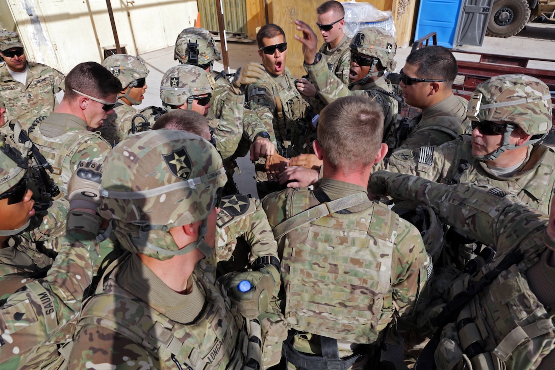 U.S. troops rally before departing Forward Operating Base Farah for a ...