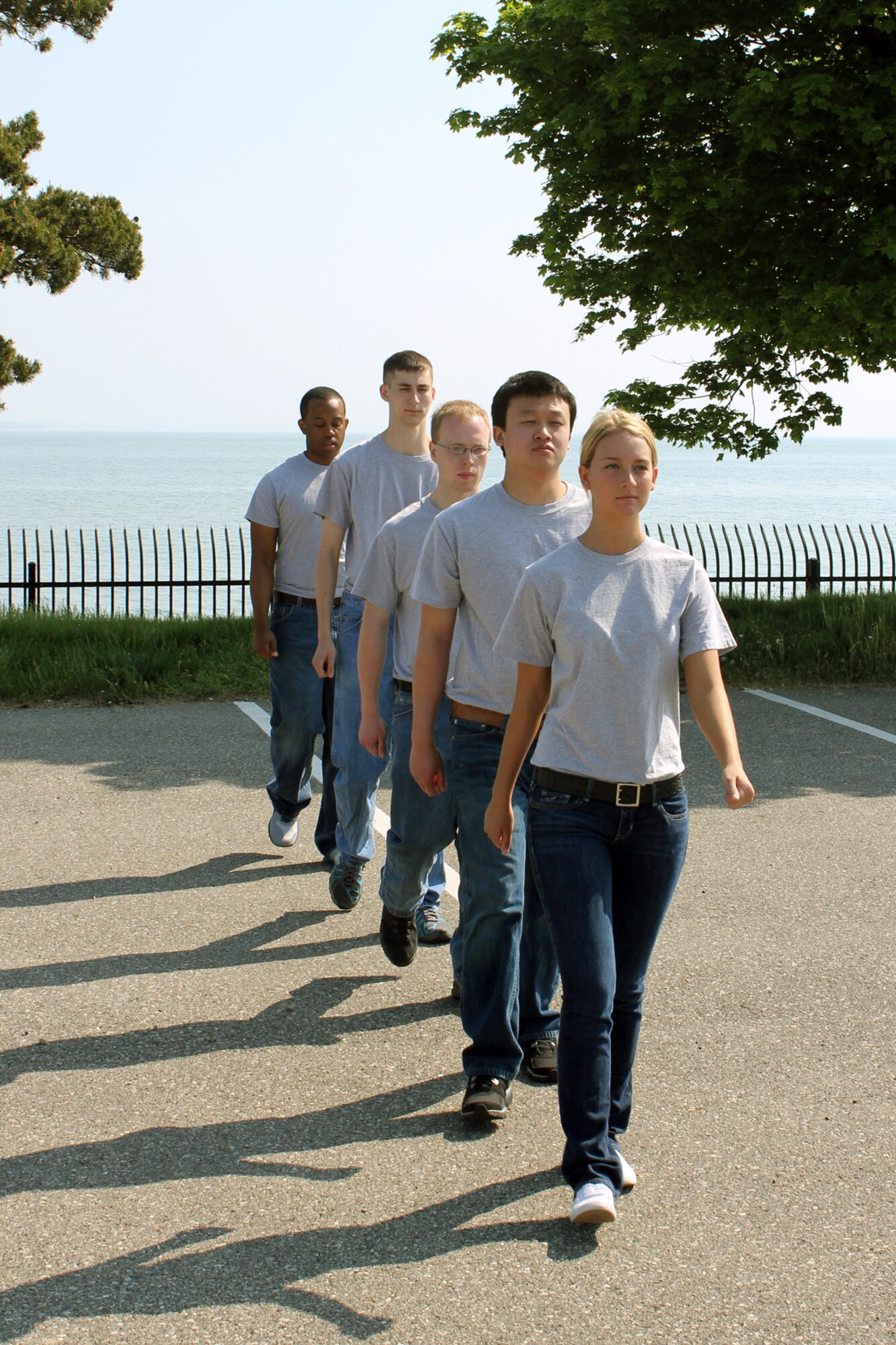 Nicollete Anderson and some of the members of the 127th Wing Student Flight line up during marching practice at Selfridge Air National Guard Base, Mich., May 19, 2013. Anderson began serving in the wing about three months before her high school graduation. (U.S. Air National Guard photo by TSgt. Dan Heaton)