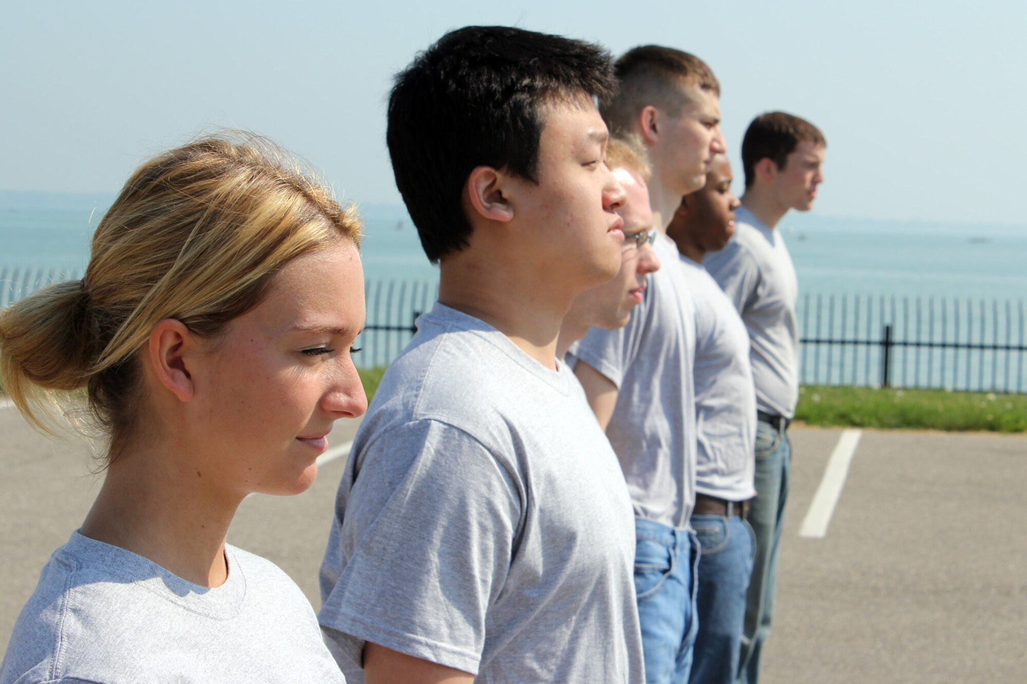 Nicollete Anderson and some of the members of the 127th Wing Student Flight line up during marching practice at Selfridge Air National Guard Base, Mich., May 19, 2013. Anderson began serving in the wing about three months before her high school graduation. (U.S. Air National Guard photo by TSgt. Dan Heaton)