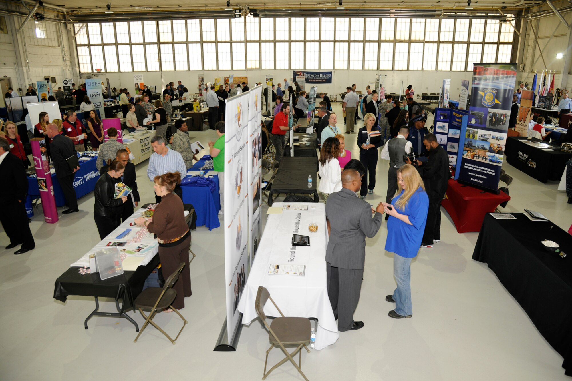 More than 300 veterans, military and family members attended the Hiring Our Heroes job fair at Selfridge Air National Guard Base, Mich., May 18, 2013. During the fair, the attendees were able to visit with representatives from more than 50 employers. (U.S. Air National Guard photo by TSgt. David Kujawa)