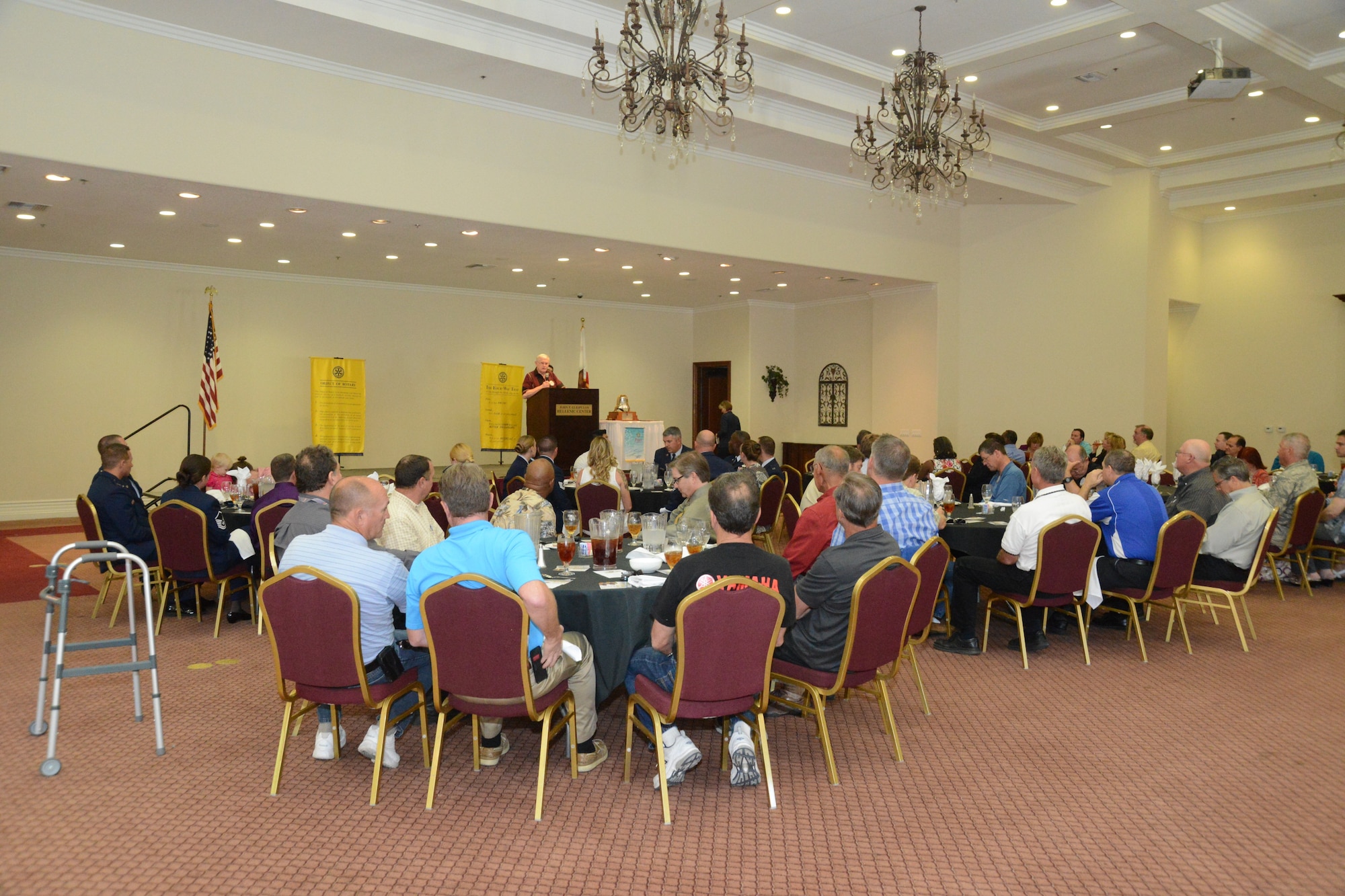 The Rotary Club of Lancaster West served 412th Test Wing active duty annual award winners lunch at the Hellenic Center in Lancaster, Calif., May 20, 2013.  The Rotarians wanted to honor local military members and their achievements and invited the five annual award winners and their families and supervisors. (U.S. Air Force photo by Kenji Thuloweit) 
 
 
