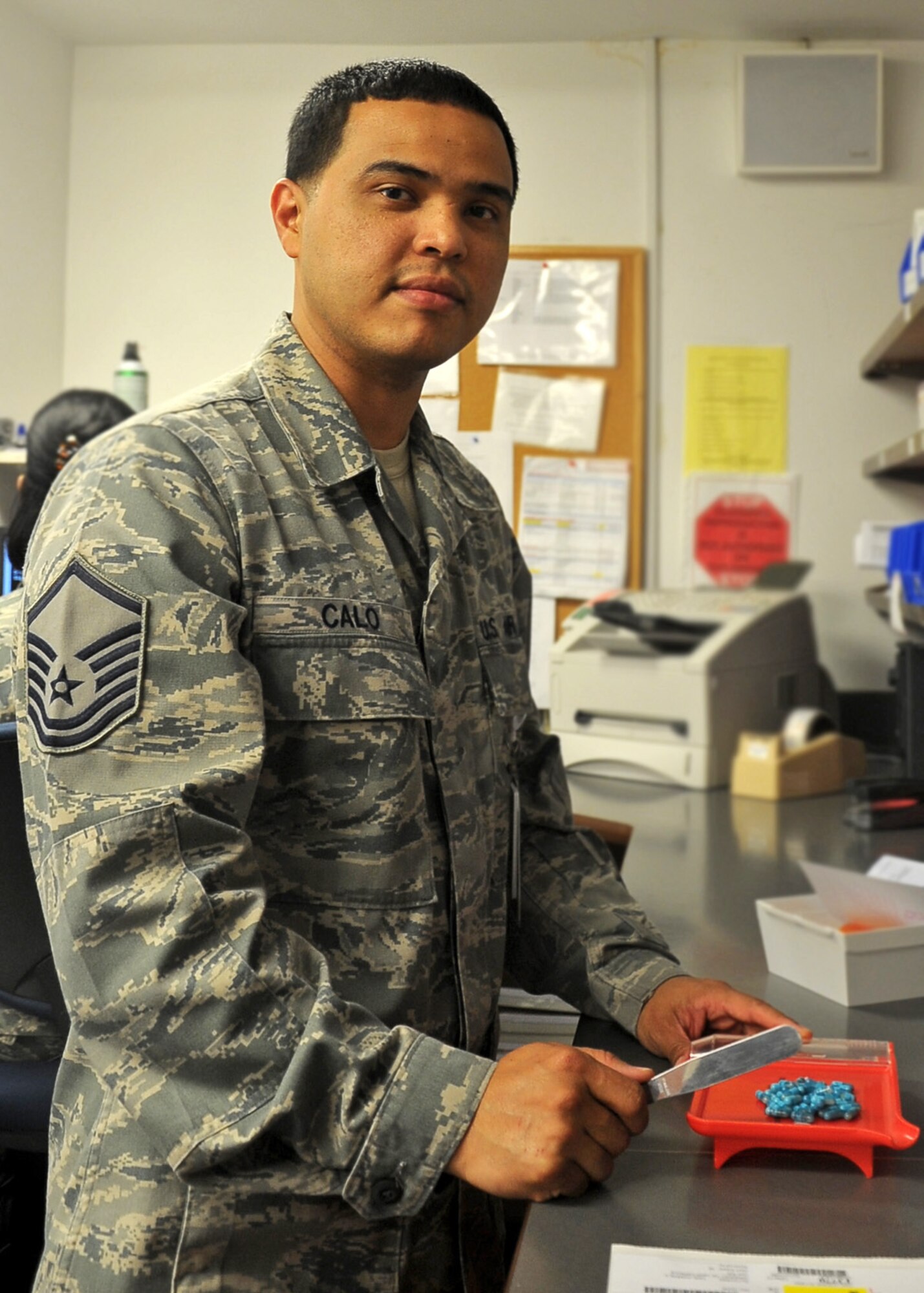 Master Sgt. Christopher Calo, 14th Medical Support Squadron Superintendent, has worked in the Columbus Air Force Base Pharmacy since November 2009.  Along with being the Superintendent, he is also involved with the Air Force Sergeants Association and the Airman's Attic.  (U.S. Air Force Photo/Airman 1st Class Stephanie Englar)