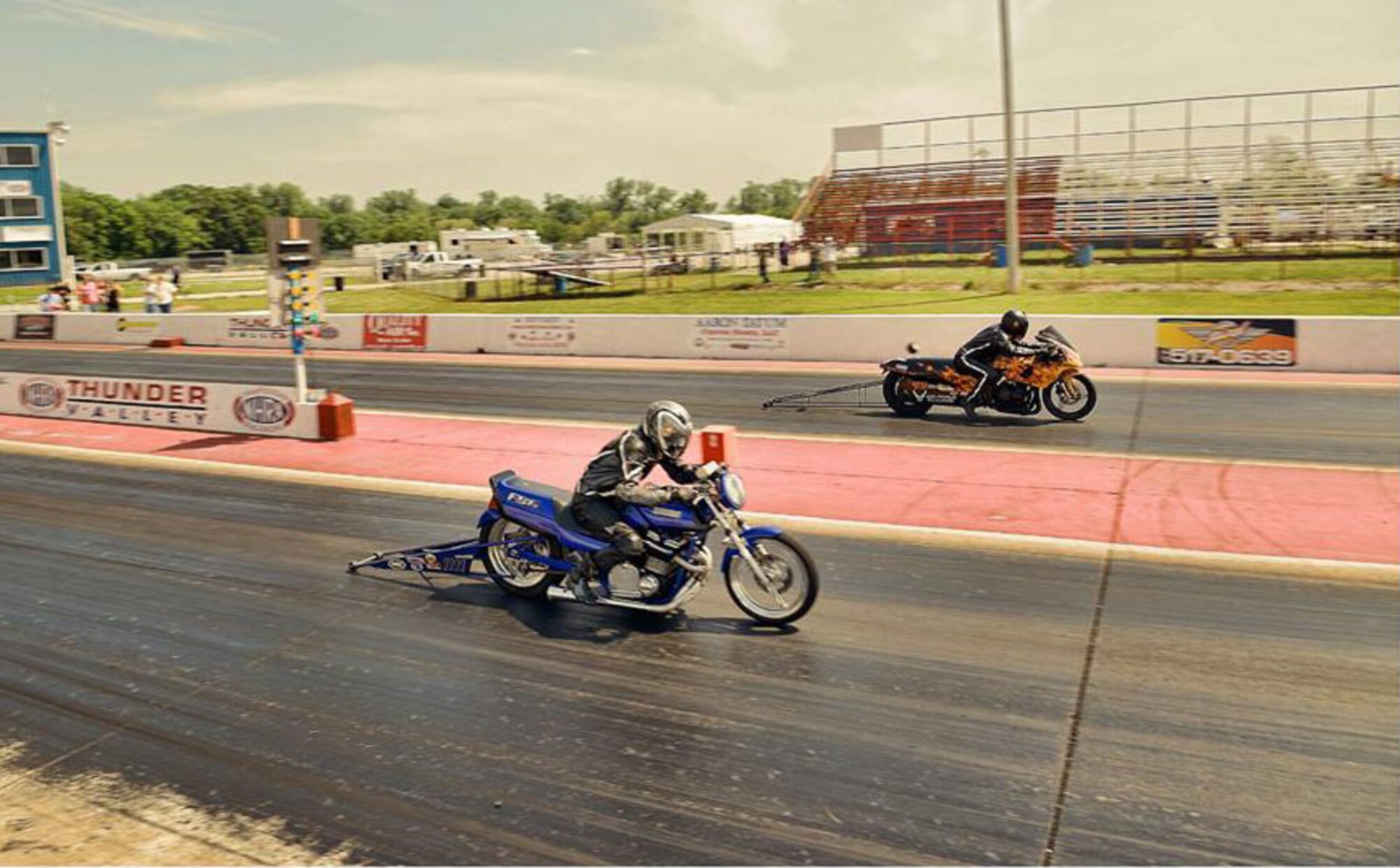 Master Sgt. John Fitzpatrick, 931st Maintenance Squadron, edges out the competition during the PMRA Series Race #2 at Thunder Valley Raceway in Noble, Okla., May 18.Fitzpatrick receives sponsorship from Air Force Reserve Command. (Courtesy photo by Bland Bridenstine)