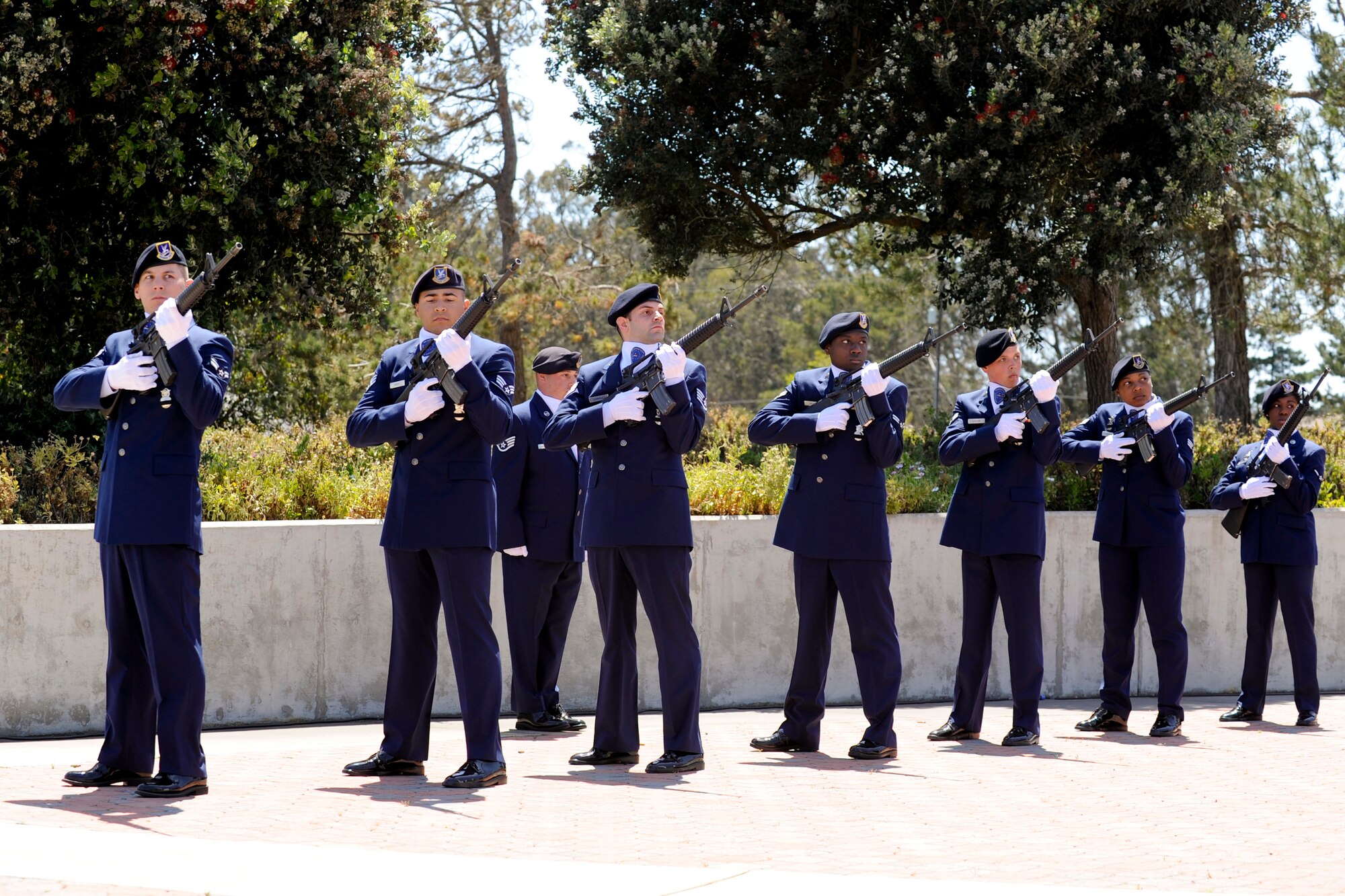 VANDENBERG AIR FORCE BASE, Calif. – Members of the 30th Security Forces Squadron honor guard give a three-volley salute during a closing ceremony at Missile V here Friday, May 17, 2013. National Police Week commemorated law enforcement personnel who have fallen in the line of duty. (U.S. Air Force photo/Airman Yvonne Morales)