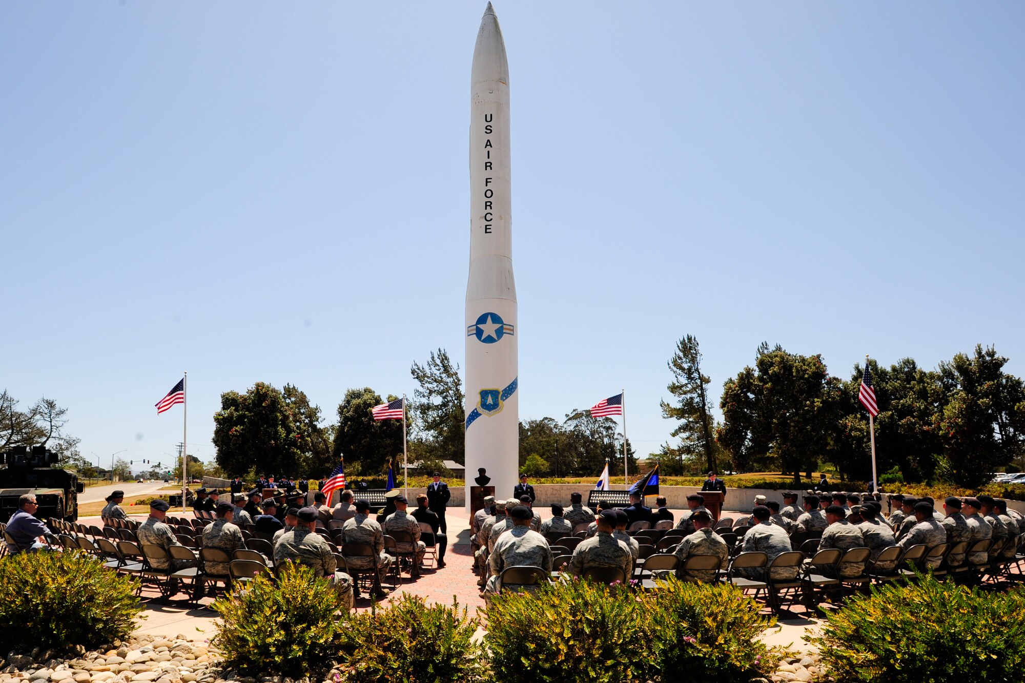 VANDENBERG AIR FORCE BASE, Calif. – Members of the 30th Security Forces Squadron and local police officers show their respect during a closing ceremony at Missile V here Friday, May 17, 2013. National Police Week commemorated law enforcement personnel who have fallen in the line of duty. (U.S. Air Force photo/Airman Yvonne Morales)