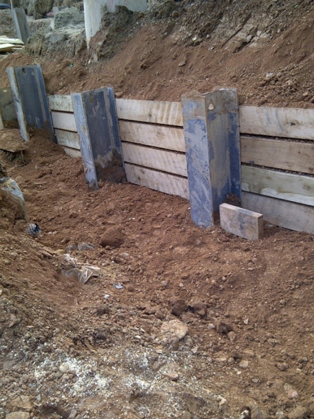 This is the soldier pile under construction to protect the workers during excavation operations