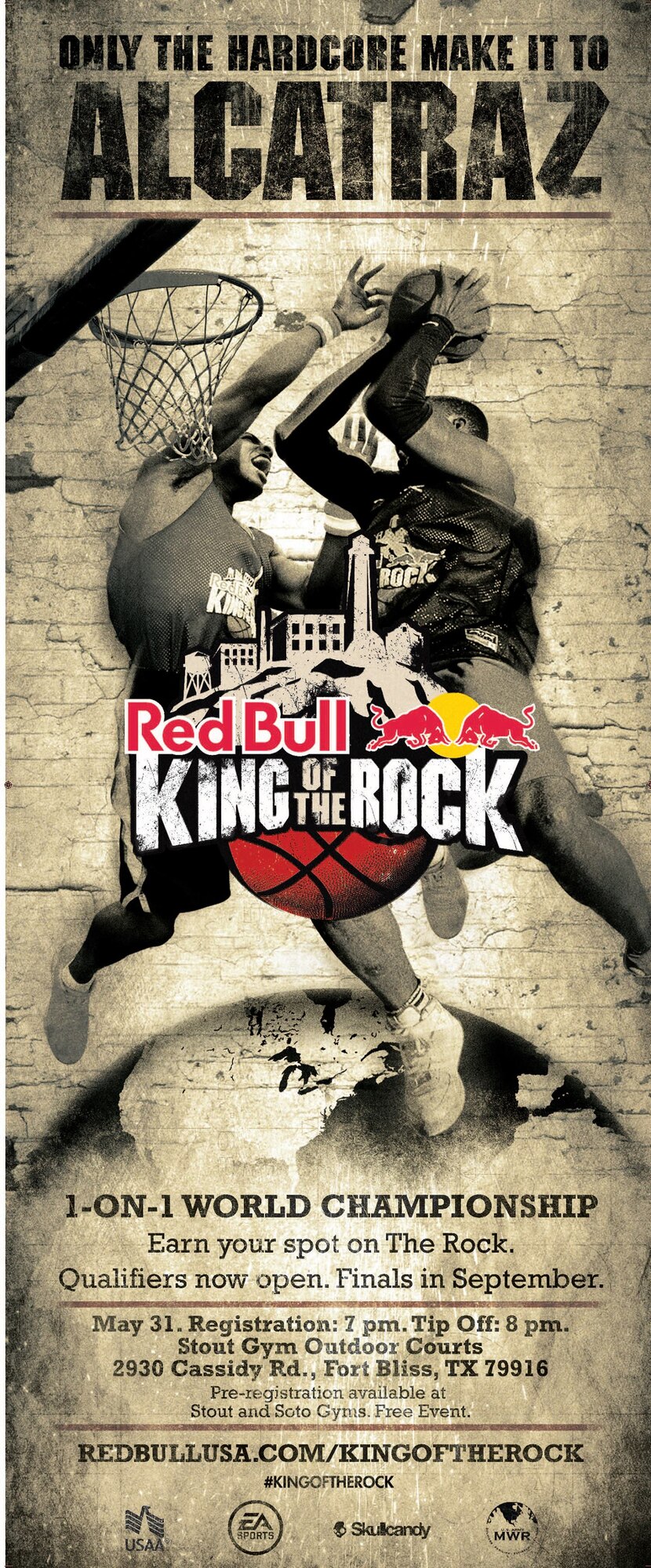 The 2013 King of the Rock tournament will tip off at 8 p.m. May 31 at Stout Physical Fitness Center’s outdoor basketball courts. Registration is under way now at both Stout and Soto PFCs and is open to active-duty military, family members age 16 and older, retirees, Department of Defense/Department of the Army civilians, and foreign military stationed at Fort Bliss.
