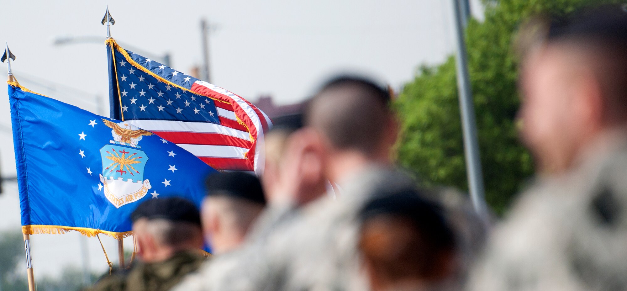 ALTUS, Okla. – Members from Altus Air Force Base 97th Air Mobility Wing Security Forces Squadron, march with other Altus AFB members, retired veterans and various agencies throughout Altus march in the Armed Forces Day Parade, May 18. The event celebrates the unification of all the military forces under a single department of the government. Armed Forces Day honors and acknowledges the people of the armed forces of the United States and is held annually on the third Saturday of May. (U.S. Air Force photo by Senior Airman Jesse Lopez / Released)