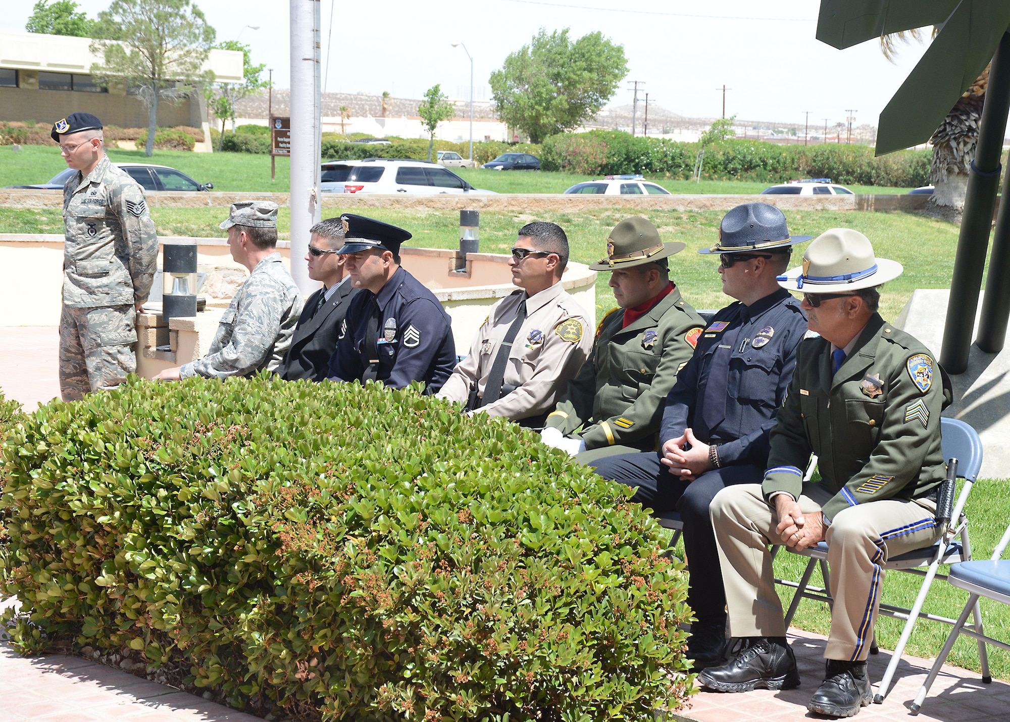 Multiple local law enforcement agencies joined the 412th Security Forces Squadron for the End of Watch Ceremony.  (U.S. Air Force photo by Kenji Thuloweit)