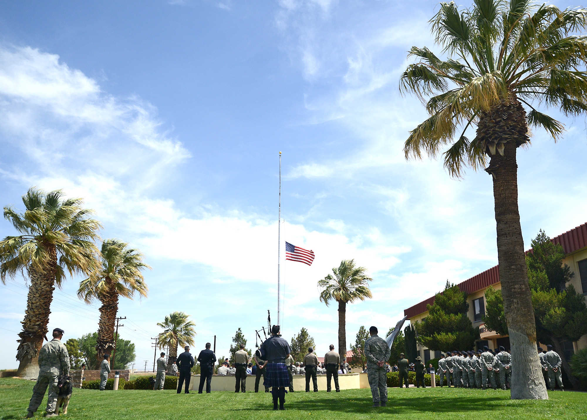 An End of Watch Ceremony was held May 16 in front of Building 1 on Edwards to commemorate fallen peace officers during National Police Week, which ran from May 13 to 17.  (U.S. Air Force photo by Kenji Thuloweit)