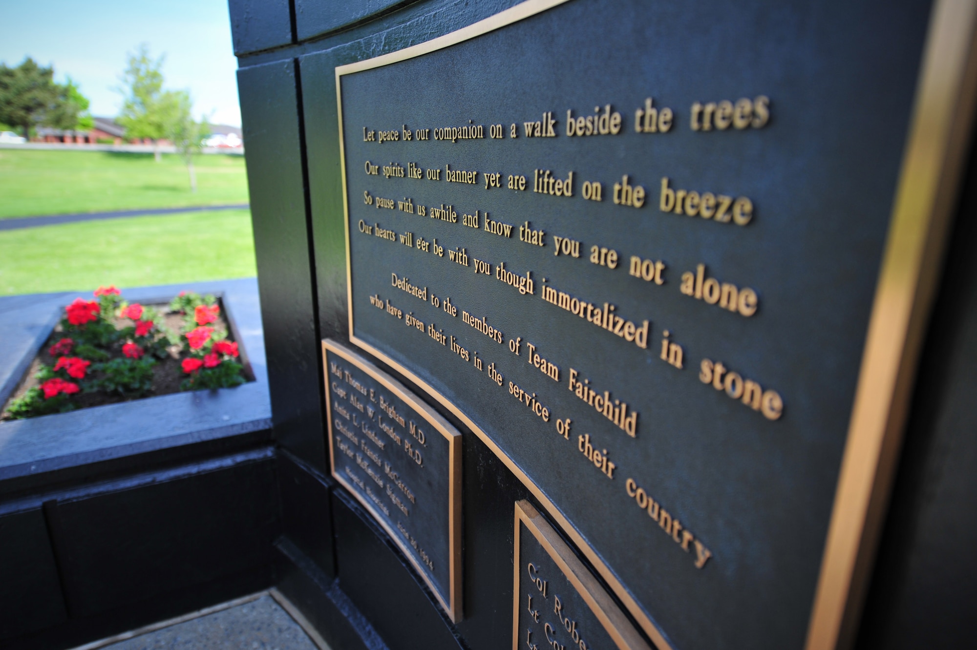 A memorial dedicated to the victims of the hospital shooting on base and the B-52 Stratofortress crash during a practice for that year’s air show, both in June 1994. (U.S. Air Force photo by Senior Airman Taylor Curry/Released) 