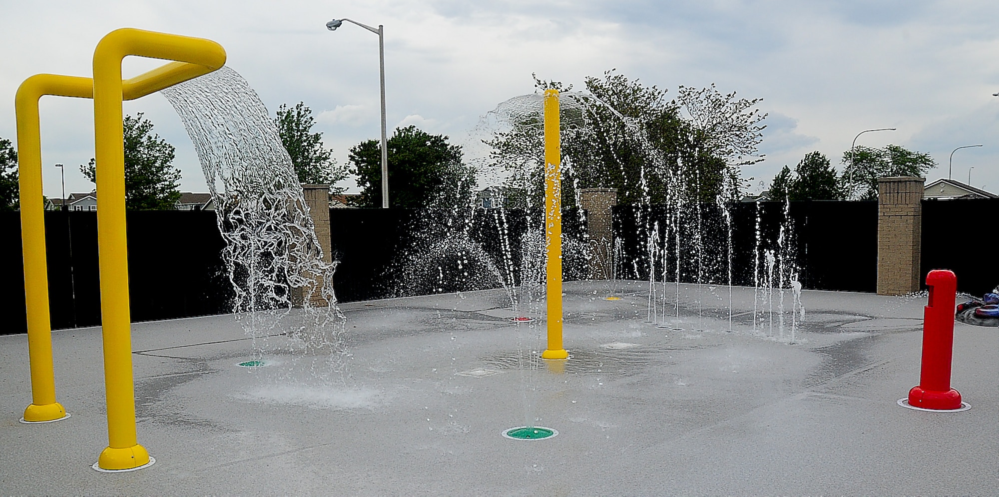 The splash pad, the newest addition to the Oasis Pool, is tested May 16, 2013, at Dover Air Force Base, Del. The pool is scheduled to open May 24. (U.S. Air Force photo/Airman 1st Class Ashlin Federick)