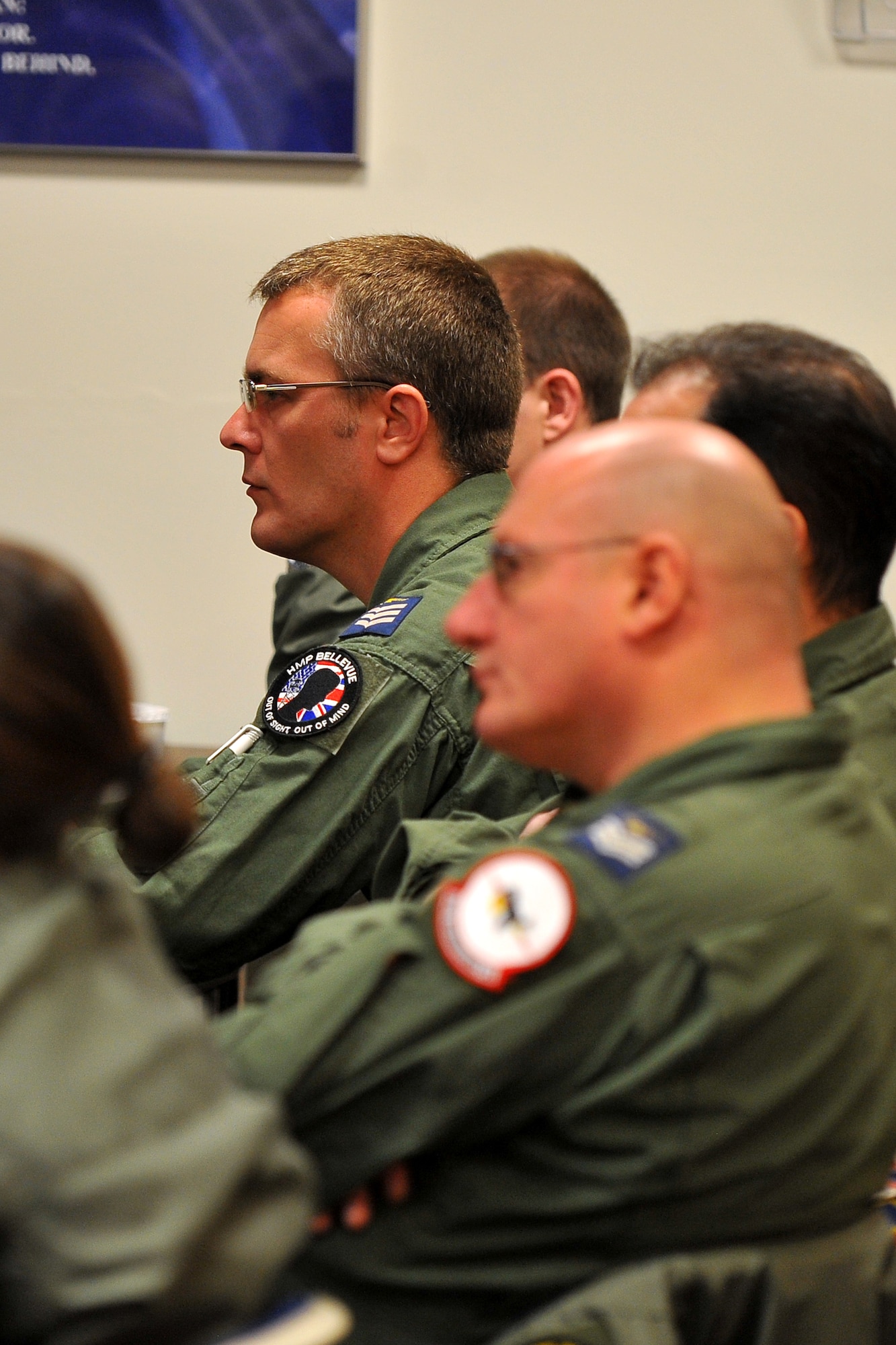 U.K. Royal Air Force Sgt. Jim Solly sits in an aircrew flight equipment training session April 15 at Offutt Air Force Base, Neb.  The RAF has been a staple at the 55th Wing since January 2011 when they started participating in RC-135 Rivet Joint initial qualification training here. (U.S. Air Force Photo by Josh Plueger/Released)